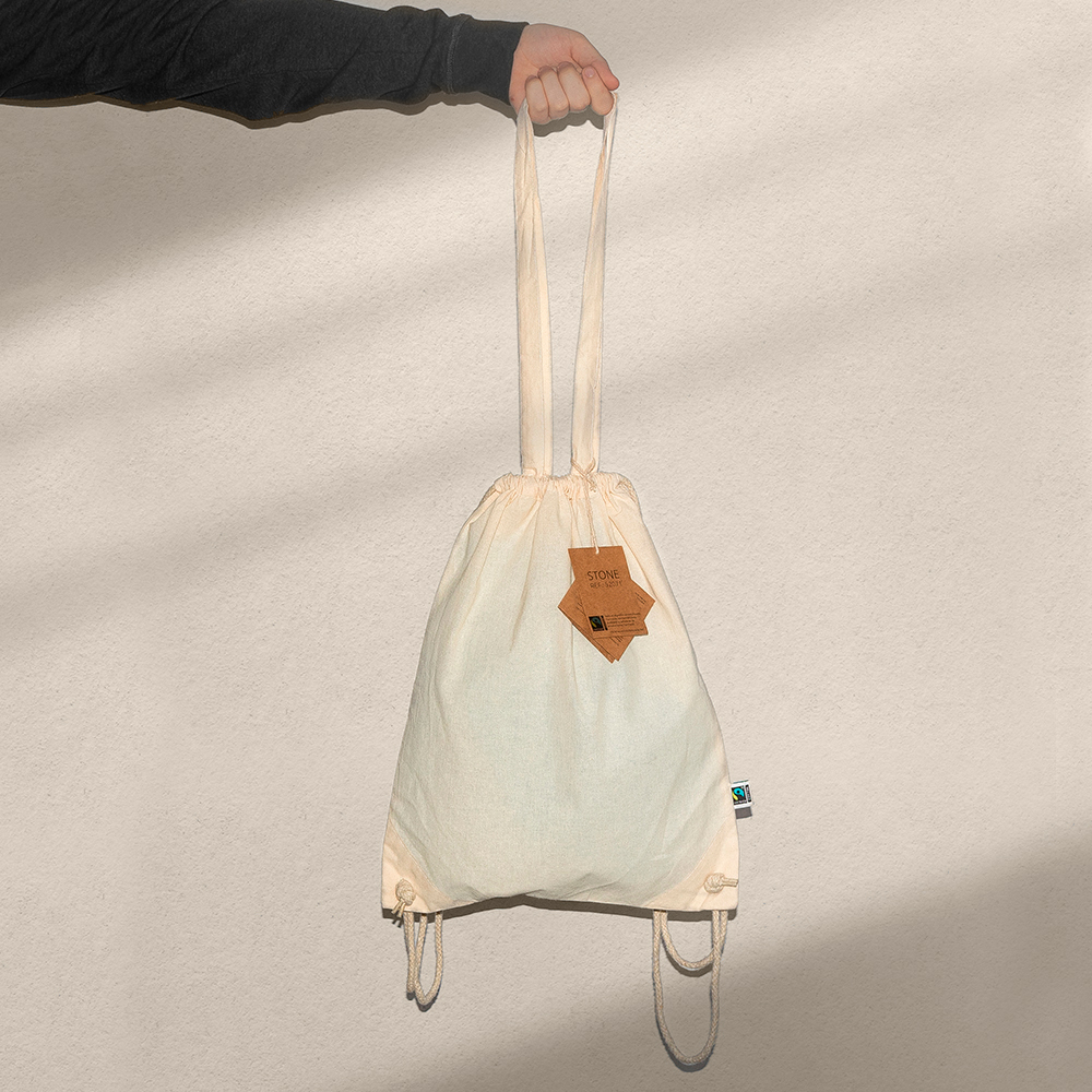 Sac 2 en 1 publicitaire coton Fair Trade 140 g - STONE Grande étiquette